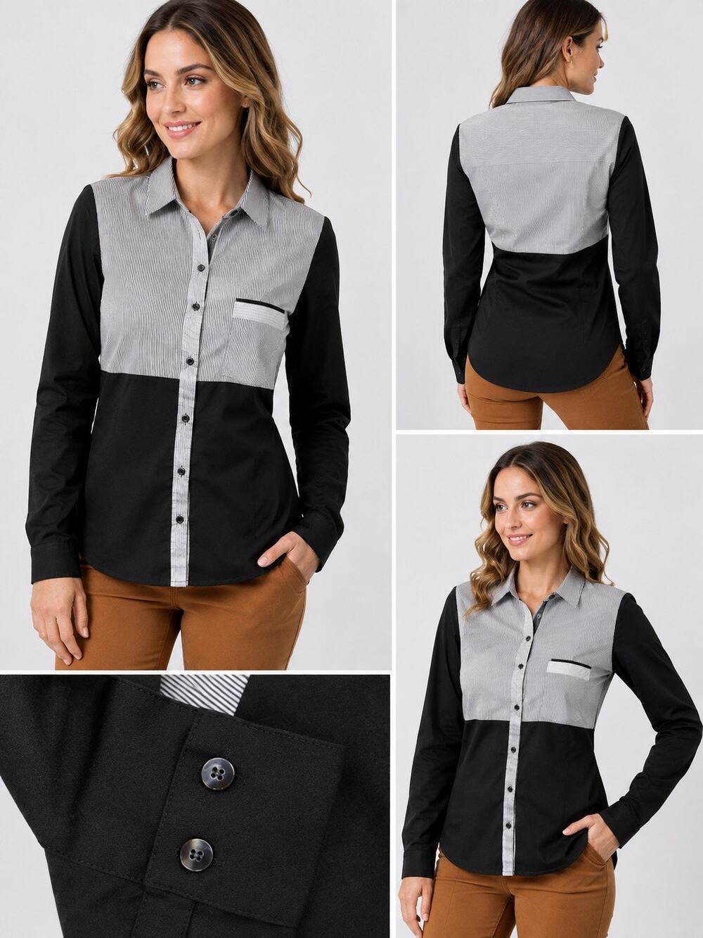 Per Se Carlisle Black White Striped Colorblock Button Up Shirt Women’s Size 12